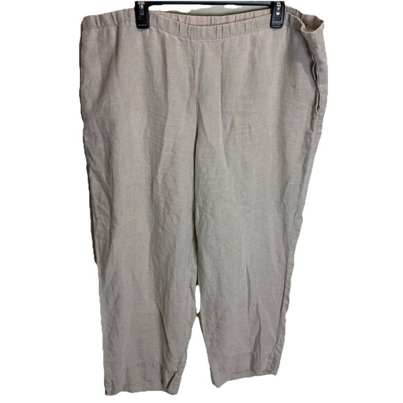 J Jill Love Linen Tan Relaxed Wide Leg Pants Ankle Crop Pockets XLT Langenlook - Picture 1 of 7